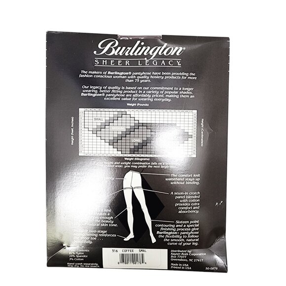 NEW Burlington Sheer Legacy Ultra Sheer Control Pantyhose Coffee Small Vintage - Picture 2 of 4